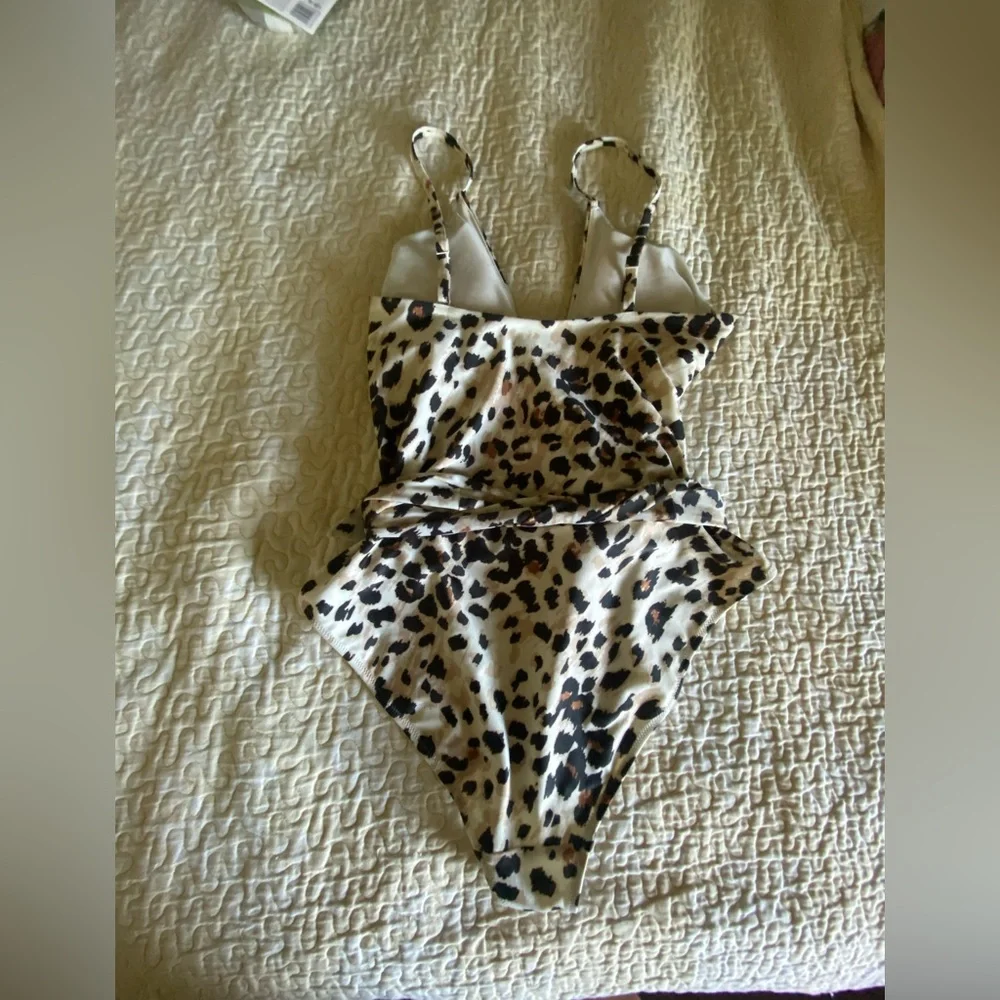 Aerie Wrap Animal Print Leopard Brown and Black One Piece Swimsuit - Picture 2 of 2